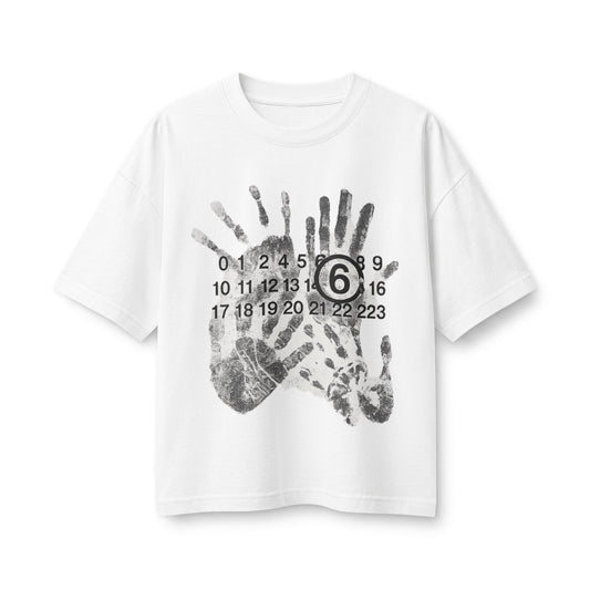 Handprint T-shirt - Vintage palm print with digital grid