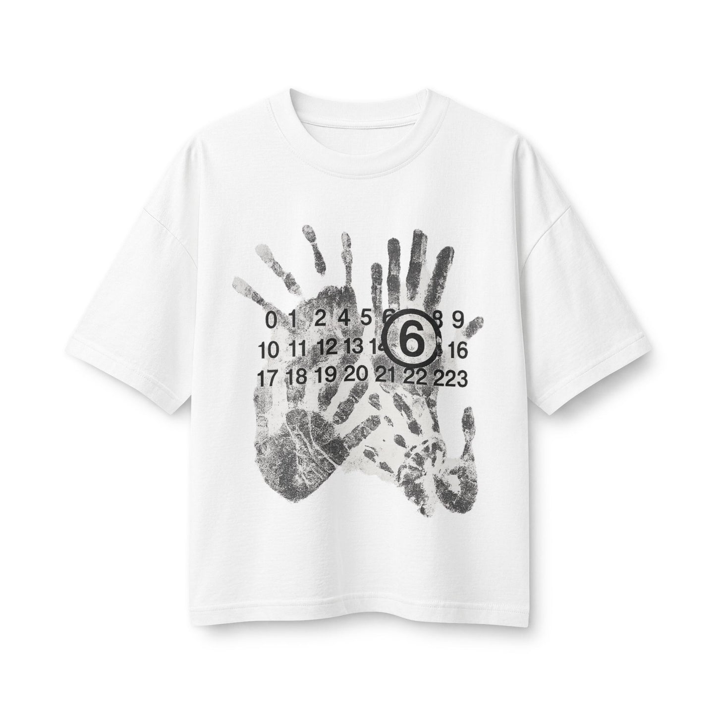 Handprint T-shirt - Vintage palm print with digital grid