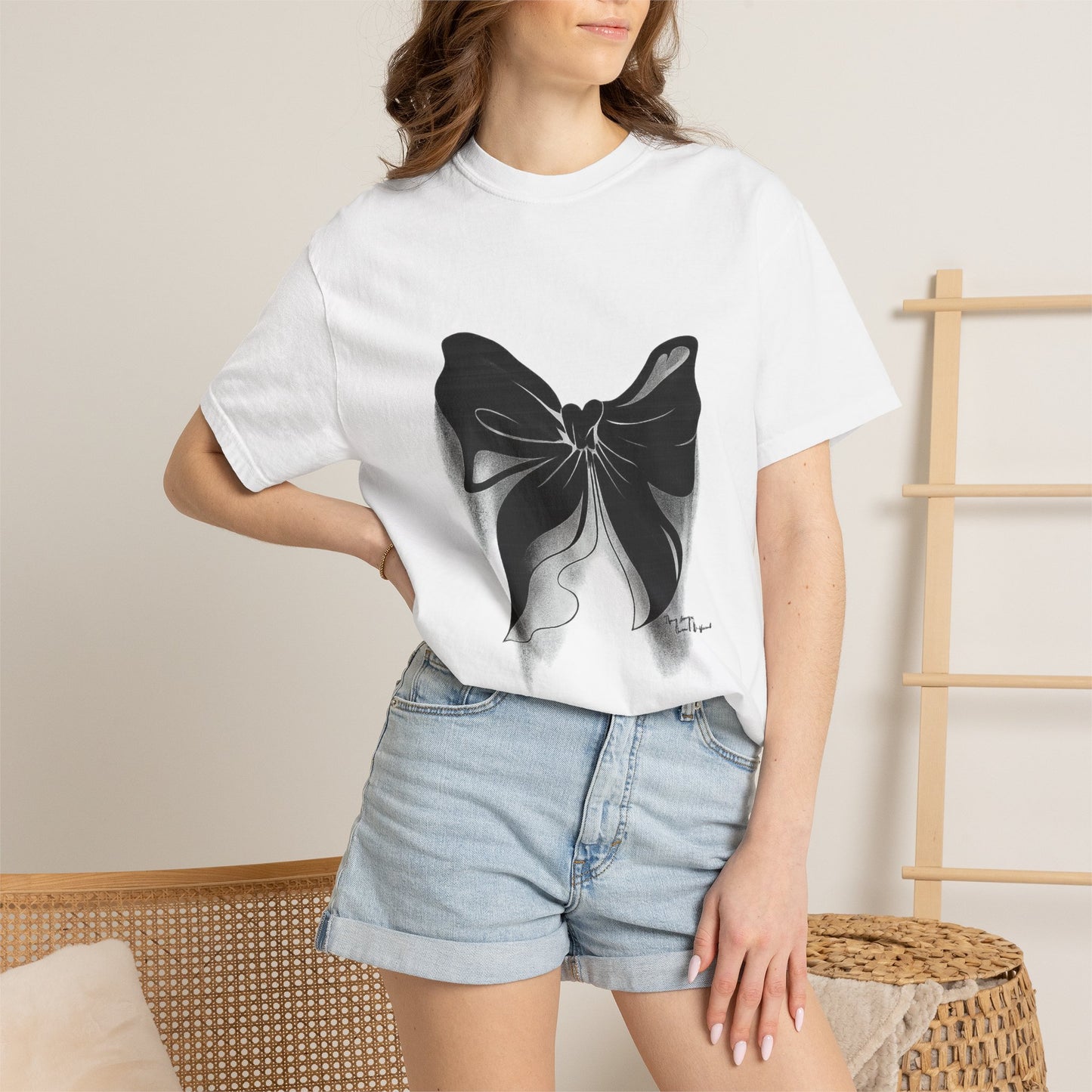Bow Illustration T-Shirt — Monochrome Art Graphic Tee
