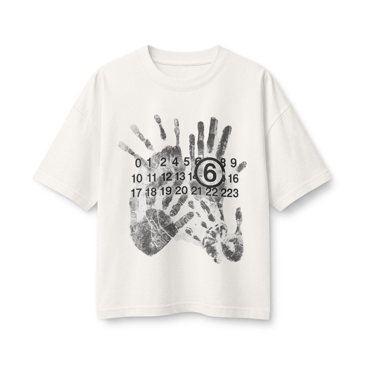 Handprint T-shirt - Vintage palm print with digital grid