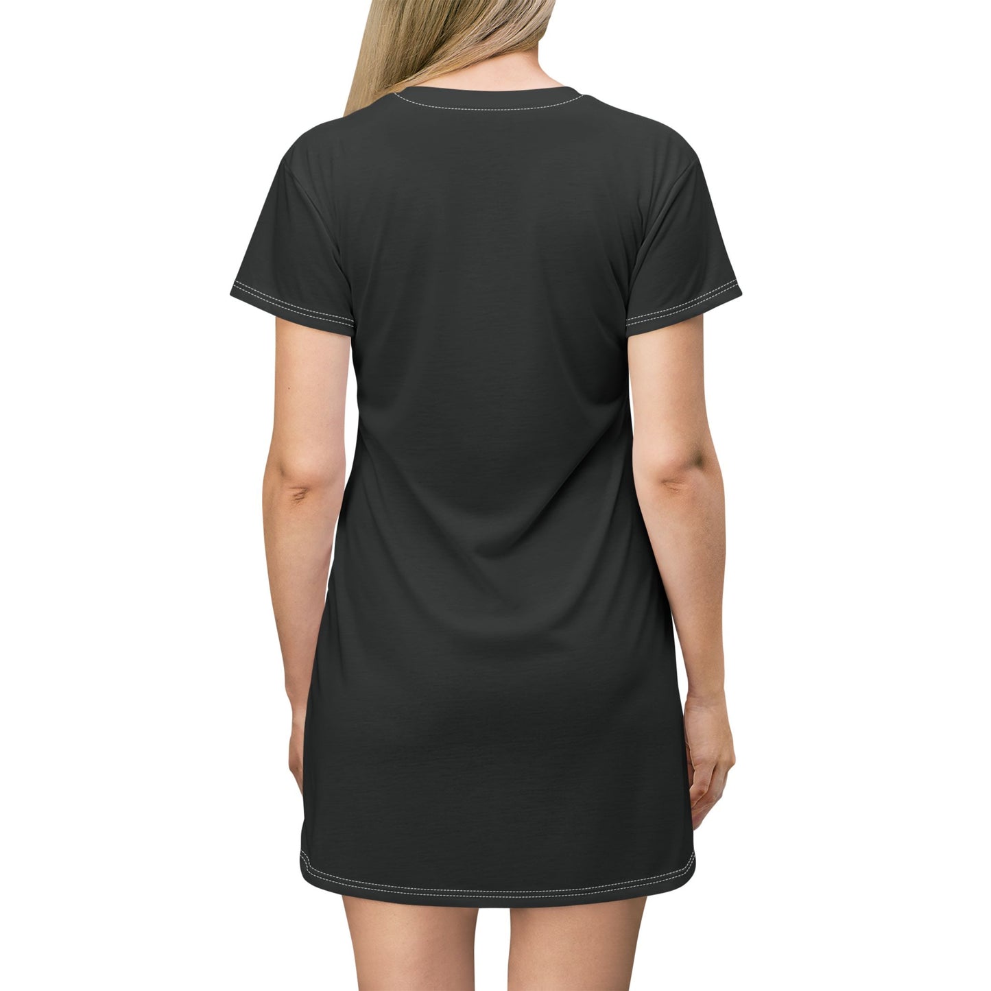 Butterfly Effect Dress — Black T-Shirt Dress with Blue Butterflies & Quote
