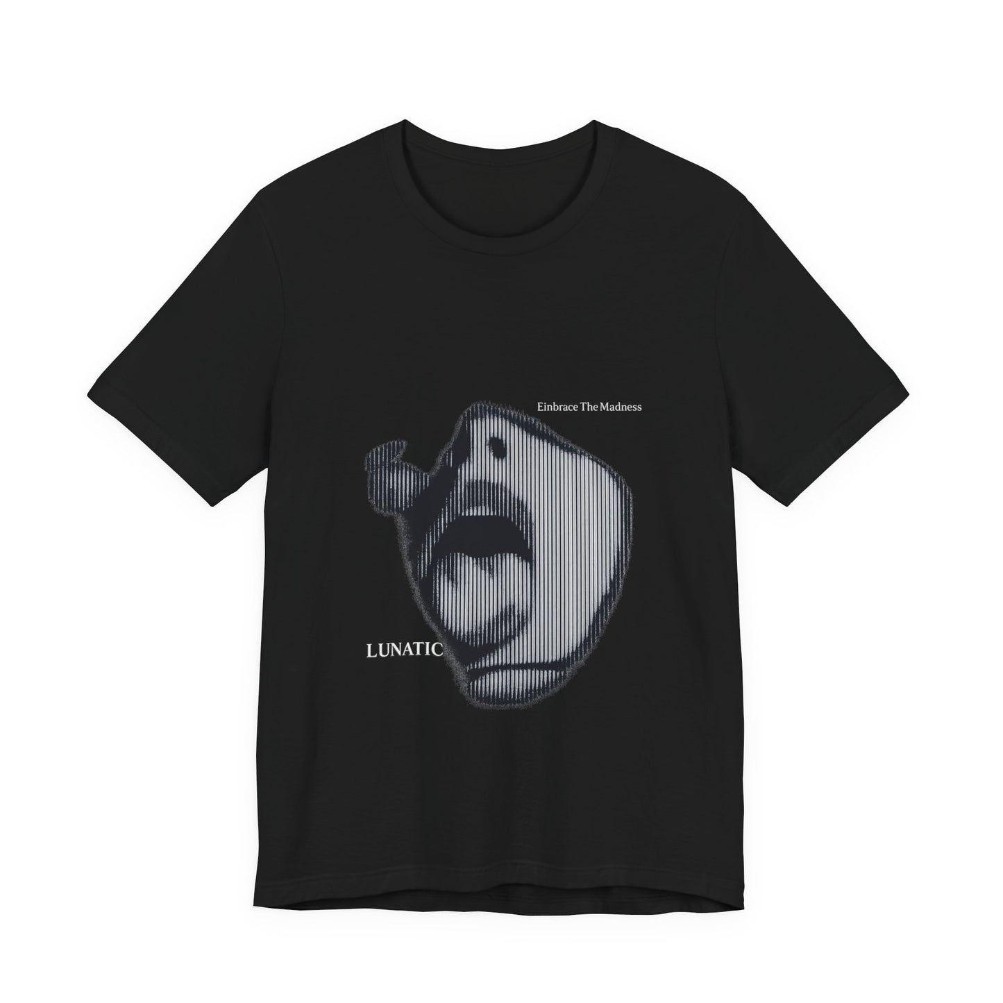 Lunatic T-shirt - a striking black and white illustration